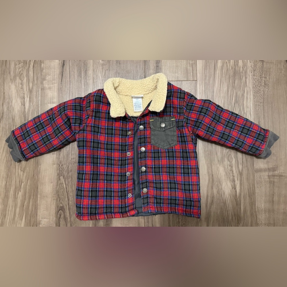 Nannette Kids Red Black Toddler Coat. Kids Lined Plaid Flannel Jacket Size 24M